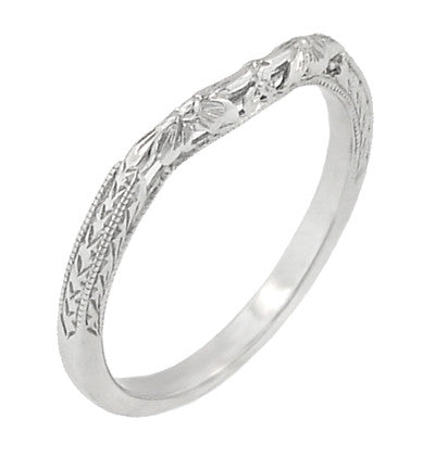 Contoured Art Deco Flowers and Wheat Engraved Filigree Wedding Band in Sterling Silver