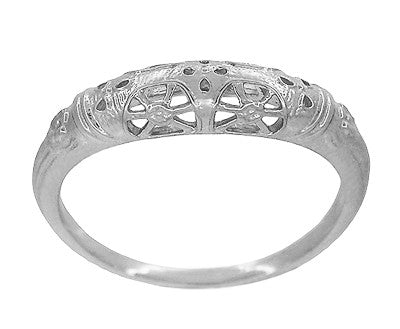 Sterling Silver 1920's Art Deco Filigree Floral Wedding Ring - Item: SSWR428 - Image: 2