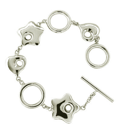 Stars Circles and Hearts Bracelet in Sterling Silver