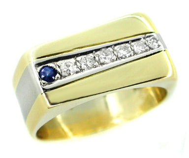 Straightline Diamond and Sapphire Vintage Ring in 14 Karat White and Yellow Gold