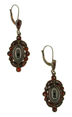 Victorian Bohemian Garnet Cabochon Garland Drop Earrings in Antiqued Sterling Silver - Item: E141 - Image: 2