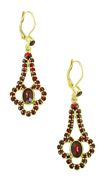 Victorian Bohemian Garnet Drop Earrings in 14 Karat Yellow Gold and Sterling Silver Vermeil - alternate view