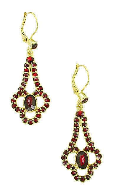 Victorian Bohemian Garnet Drop Earrings in 14 Karat Yellow Gold and Sterling Silver Vermeil - Item: E140 - Image: 2