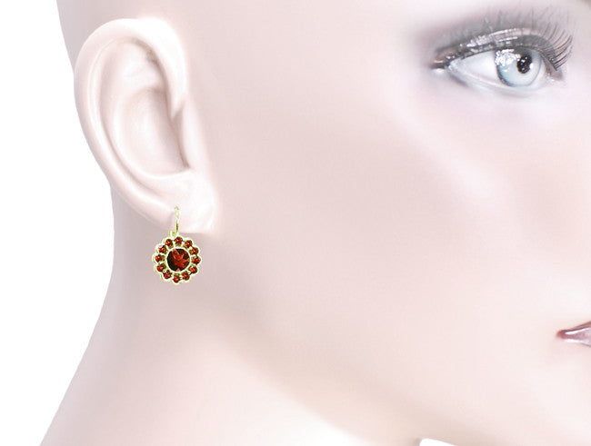 Victorian Bohemian Garnet Floral Earrings in 14 Karat Gold and Sterling Silver Vermeil - Item: E142 - Image: 3