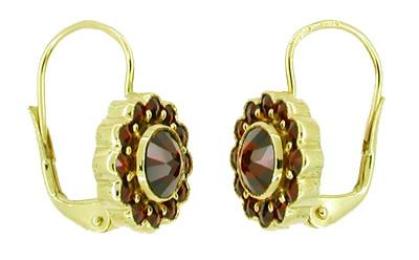 Victorian Bohemian Garnet Floral Earrings in 14 Karat Gold and Sterling Silver Vermeil - Item: E142 - Image: 2