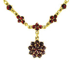 Gorgeous Victorian Bohemian Garnet Floral Drop Necklace in Sterling Silver with Yellow Gold Vermeil