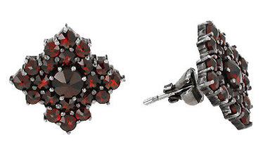 Victorian Bohemian Garnet Galaxy Stud Earrings in 14 Karat Gold and Antiqued Sterling Silver - alternate view