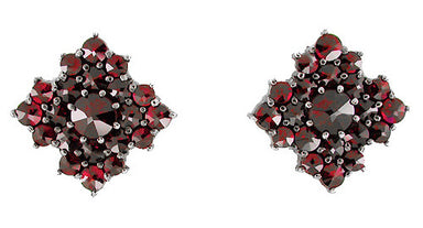 Victorian Bohemian Garnet Galaxy Stud Earrings in 14 Karat Gold and Antiqued Sterling Silver
