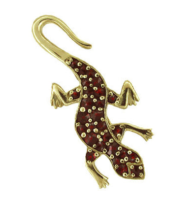 Victorian Lizard Brooch Set with Bohemian Garnets in Yellow Gold Vermeil Over Sterling Silver