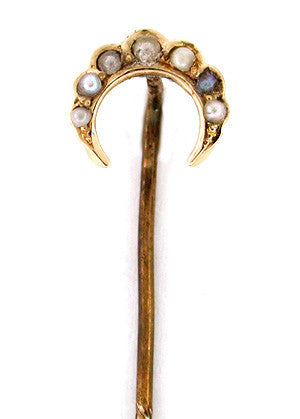 Victorian Crescent Stickpin with Seed Pearls in 14 Karat Gold