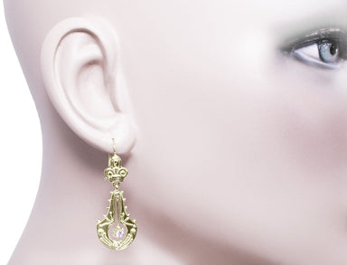 Victorian Diamond Double Dangle Drop Earrings in 14K Yellow Gold - alternate view