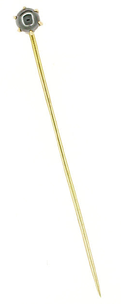 Antique Victorian Hematite Stickpin in 14 Karat Gold
