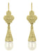 Victorian Fleur de Lys Pearl Drop Earrings in 14 Karat Yellow Gold