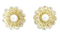 Victorian Sunflower Pearl Stud Earrings in 14 Karat Yellow Gold