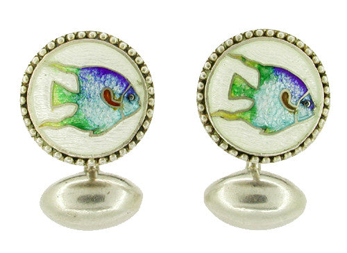 Multi-Color Enamel Fish Antique Cufflinks in Sterling Silver