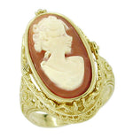 Filigree Edwardian Flip Ring with Carnelian Shell Cameo and Black Onyx in 14 Karat Gold