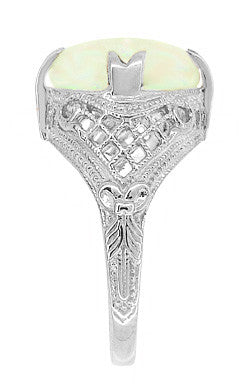 Art Deco White Opal Filigree Ring in 14 Karat White Gold — Antique