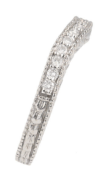 Curved Engraved Wheat Art Deco Diamond Wedding Band in Platinum - Item: WR1139P - Image: 3
