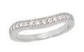 Curved Engraved Wheat Art Deco Diamond Wedding Band in Platinum