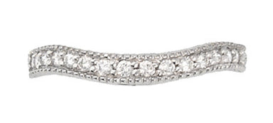 Art Deco Curved Carved Wheat Diamond Wedding Band in 14 or 18 Karat White Gold - alternate view