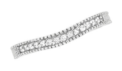 Art Deco Curved Wheat Diamond Wedding Band in Platinum - Item: WR1153P - Image: 4