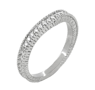 Art Deco Curved Wheat Diamond Wedding Band in Platinum - alternate view