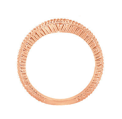 Art Deco Curved Wheat Diamond Wedding Band in 14 Karat Rose Gold - Item: WR1153R - Image: 5