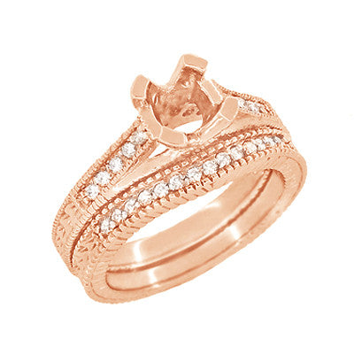 Art Deco Curved Wheat Diamond Wedding Band in 14 Karat Rose Gold - Item: WR1153R - Image: 6