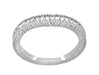 Art Deco Carved Wheat & Diamonds Curved Wedding Band in 14K or 18K White Gold