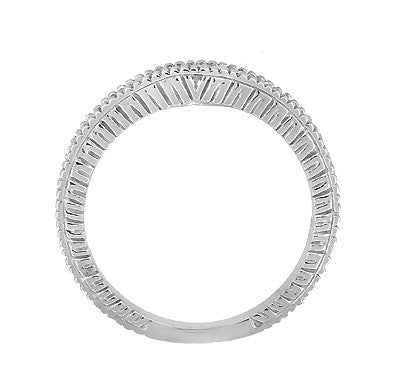 Art Deco Carved Wheat & Diamonds Curved Wedding Band in 14K or 18K White Gold - Item: WR1153W14 - Image: 5