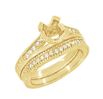 Art Deco Yellow Gold Curved Wheat Diamond Wedding Band - 18K or 14K - Item: WR1153Y14 - Image: 6
