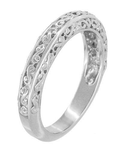 Edwardian Filigree Flowing Scrolls Wedding Ring in 14 Karat White Gold - Item: WR1196W - Image: 3