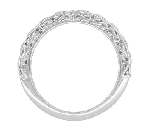 Edwardian Filigree Flowing Scrolls Wedding Ring in 14 Karat White Gold - Item: WR1196W - Image: 4