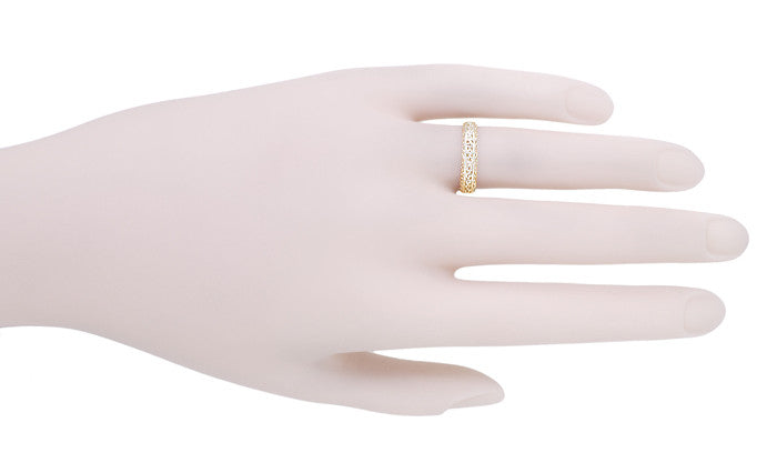 Flowing Filigree Scrolls Wedding Ring in 14 Karat Yellow Gold - Item: WR1196Y - Image: 9
