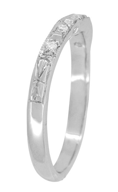 Art Deco Carved Contoured Diamond Wedding Ring in White Gold - Item: WR155W14 - Image: 2