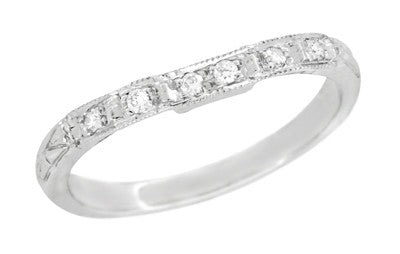 Art Deco Carved Contoured Diamond Wedding Ring in White Gold