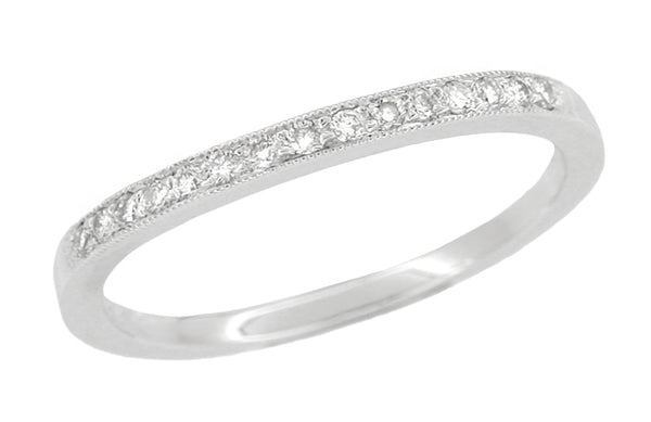 Classic Milgrain Edge Diamond Curved Wedding Band in White Gold