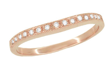 Diamond Set Curved Wedding Band in 14 Karat Rose ( Pink ) Gold