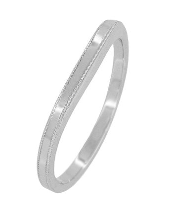 Deco Millgrain Edge Curved Wedding Band in White Gold - Item: WR158WND - Image: 2