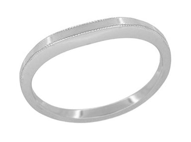 Deco Millgrain Edge Curved Wedding Band in White Gold