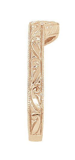 Vintage Engraved Art Deco Wheat and Scrolls 14 Karat Rose Gold Curved Wedding Band - Item: WR178R - Image: 4