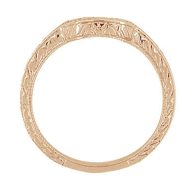 Vintage Engraved Art Deco Wheat and Scrolls 14 Karat Rose Gold Curved Wedding Band - Item: WR178R - Image: 5