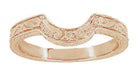 Vintage Engraved Art Deco Wheat and Scrolls 14 Karat Rose Gold Curved Wedding Band