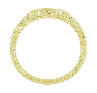 Art Deco Engraved Scrolls and Wheat Curved Wedding Band in 18 Karat Yellow Gold - Item: WR178Y - Image: 5