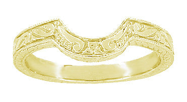 Art Deco Engraved Scrolls and Wheat Curved Wedding Band in 18 Karat Yellow Gold - alternate view