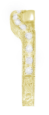 18 Karat Yellow Gold Art Deco Engraved Wheat and Scrolls Curved Hugger Diamond Wedding Band - Item: WR178YD - Image: 4