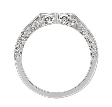 Contoured Art Deco Filigree Scrolls Wedding Band in 14 Karat White Gold - alternate view