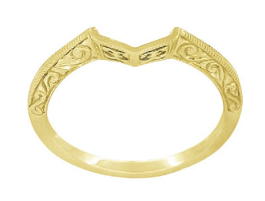 Art Deco Filigree Scrolls Engraved Contoured Wedding Band in 14 Karat Yellow Gold