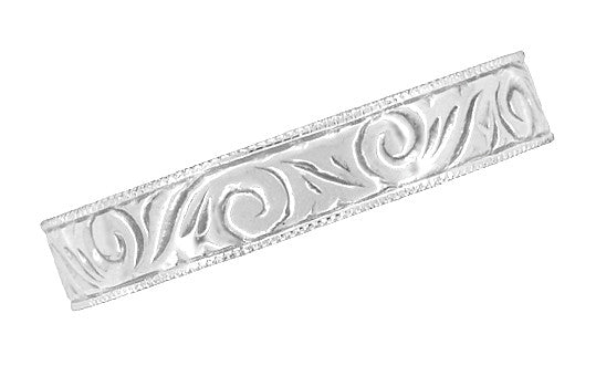 Men's Art Deco Scrolls Engraved Wedding Band in Platinum - Item: WR199MP - Image: 5