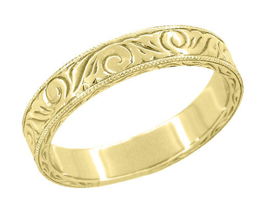 Mens Yellow Gold Art Deco Antique Carved Wheat Wedding Ring - 10K, 14K ...